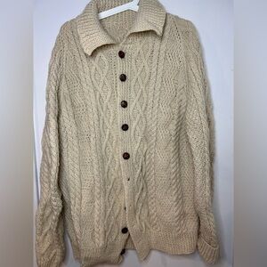 Handmade vintage Irish Aran style wool fisherman cardigan size XL